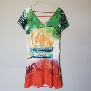 MOD Art-to-Wear Sailboat Watercolor Mini Dress Size M
